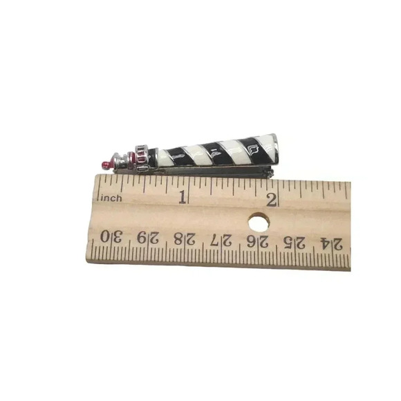 Navy Blue White Red Enamel Lighthouse Brooch Pin Silver Tone Vintage P.S. CO - Picture 4 of 4